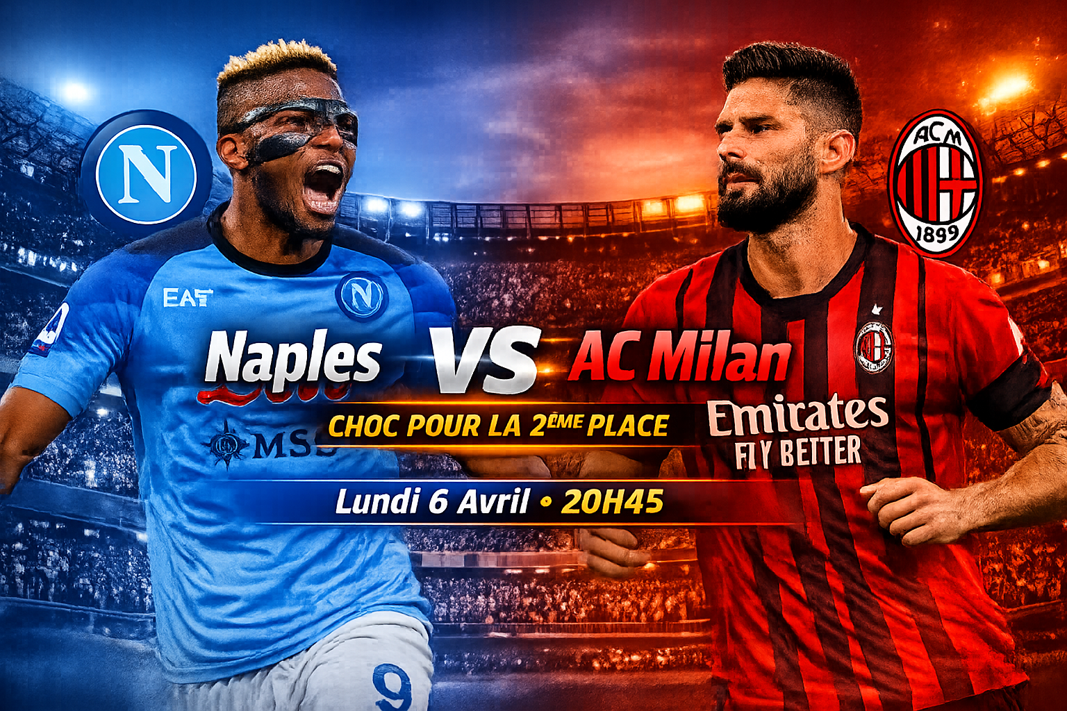 Naples vs AC Milan : duel pour la 2ᵉ place en Serie A 2026