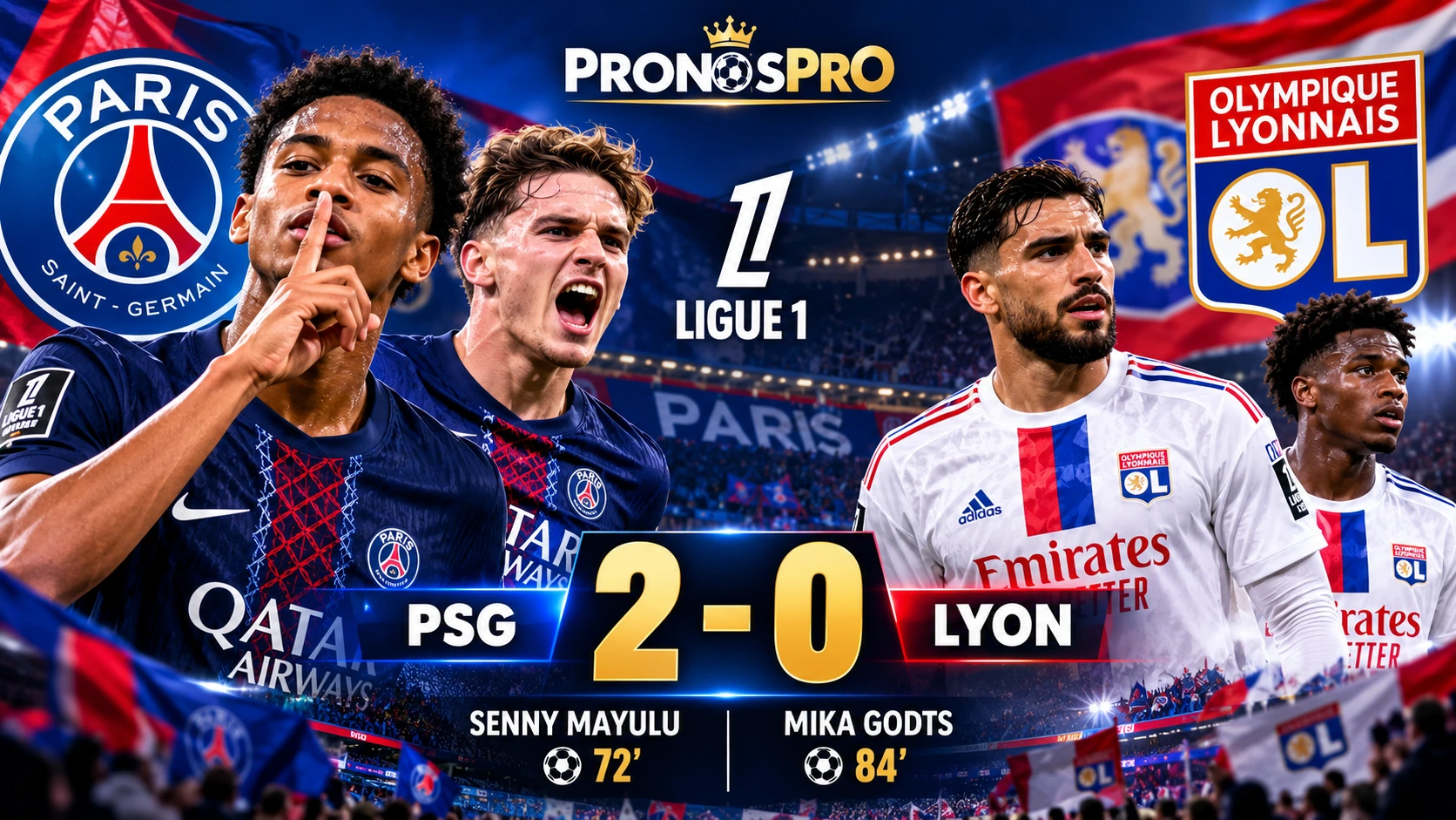 PSG – Lyon (2-0) : Mayulu et Godts font la différence, Paris prend la tête de la Ligue 1